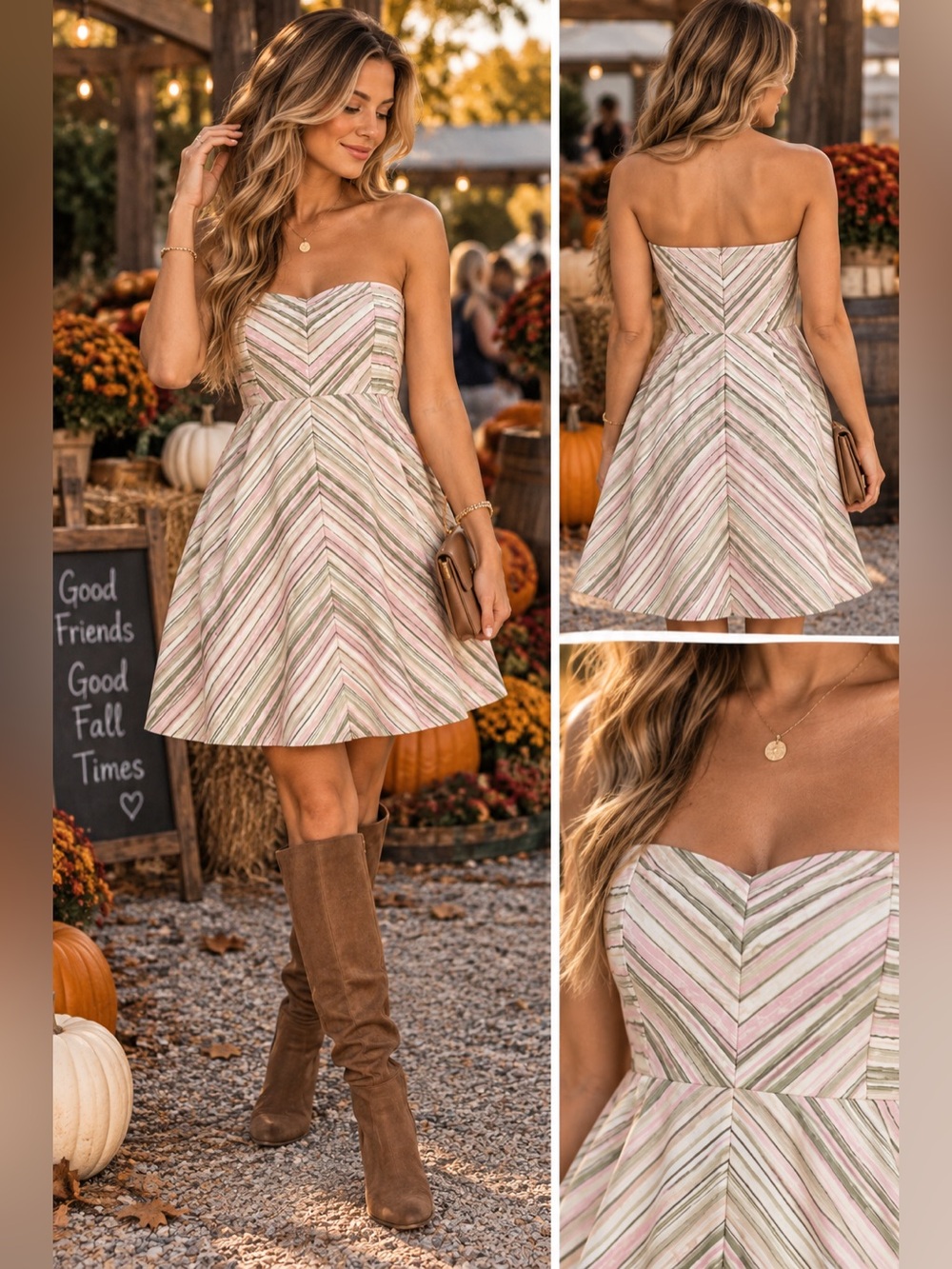 Vintage Y2K Robin Jordan Pastel Striped Strapless Fit & Flare Dress 8 USA